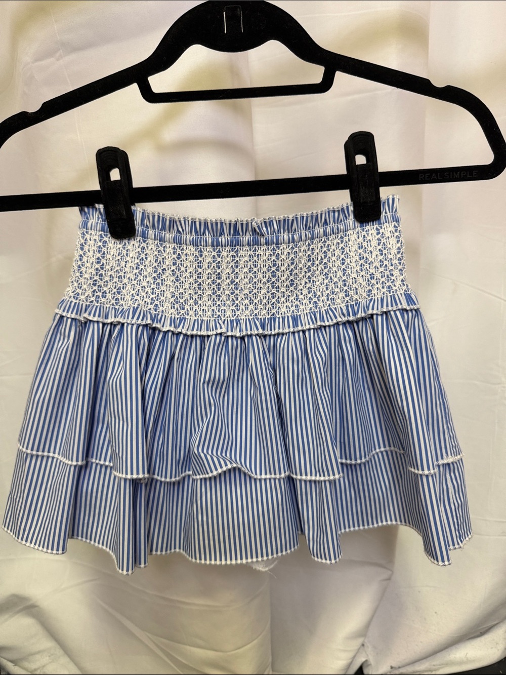 Katie J NYC Girls Tween Dominique Smocked Waist Ruffled Skort - Blue & White xl